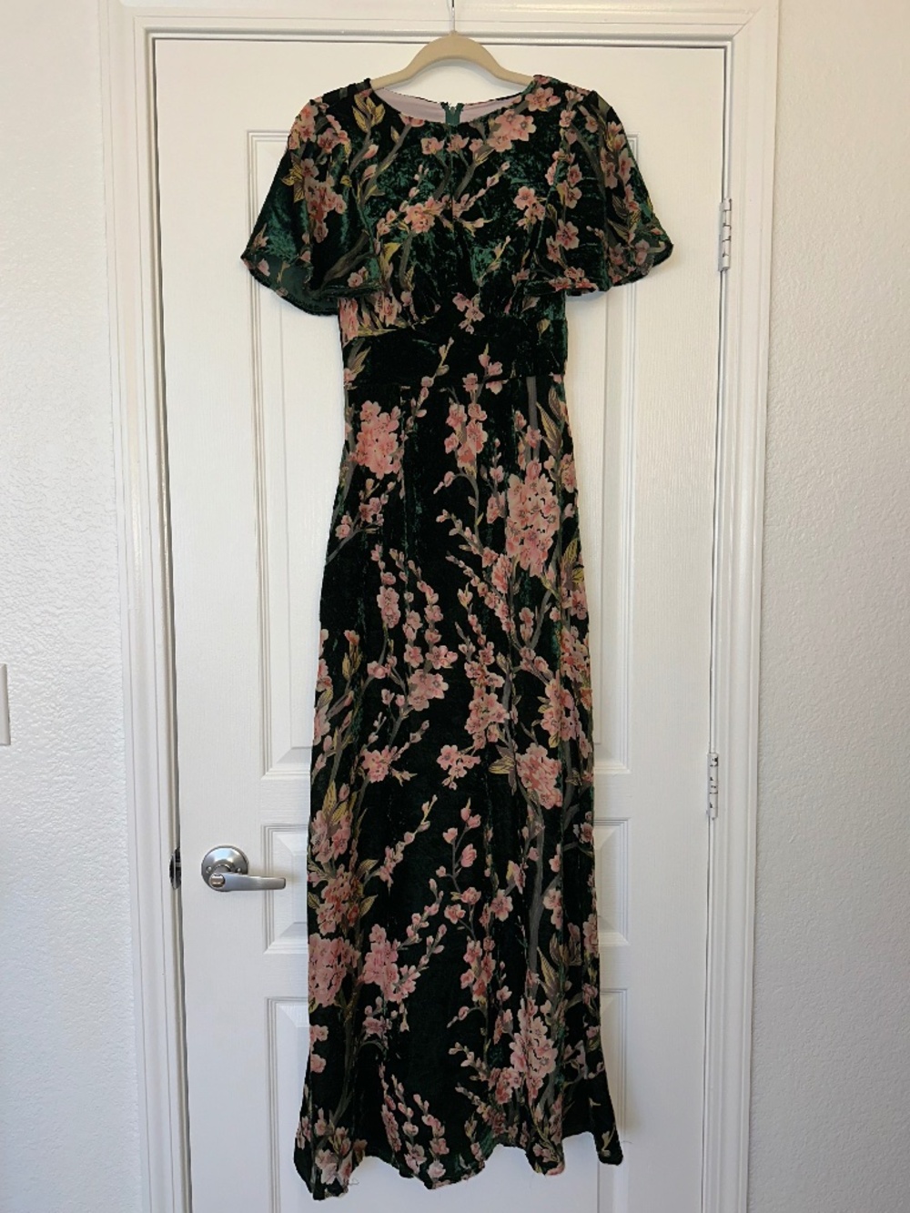 ModCloth Green Velvet Floral Burnout Soirée Saunter Maxi Formal Dress XS